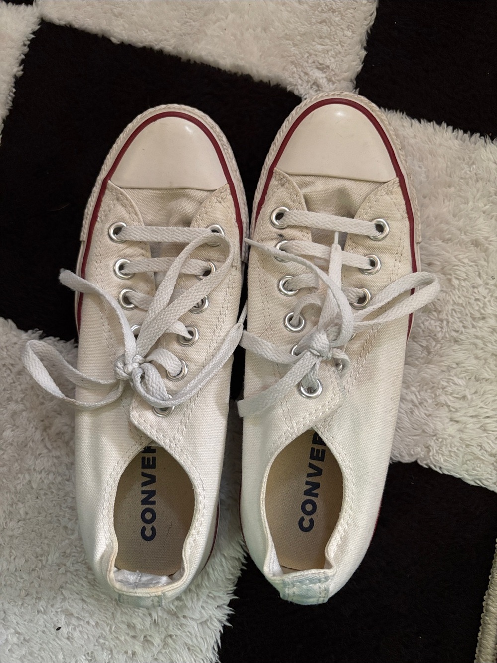 Converse Canvas Low Tops in off white with Red Accent